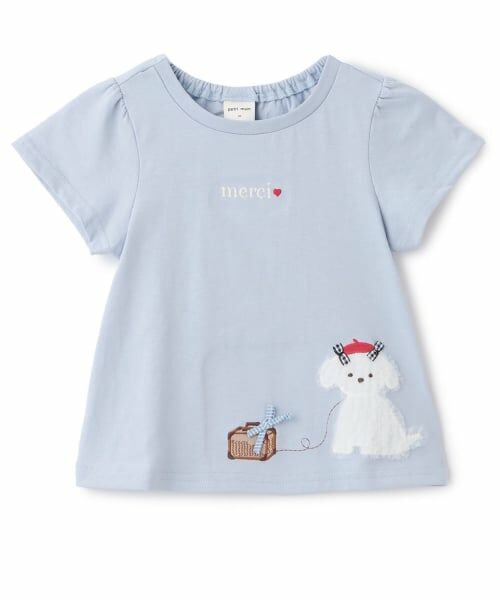 petit main / プティマイン Tシャツ | アップリケアソートTシャツ（サックス）