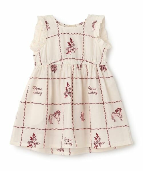 petit main / プティマイン ミニ丈・ひざ丈ワンピース | 【リンク】インド綿刺しゅうワンピース(赤)