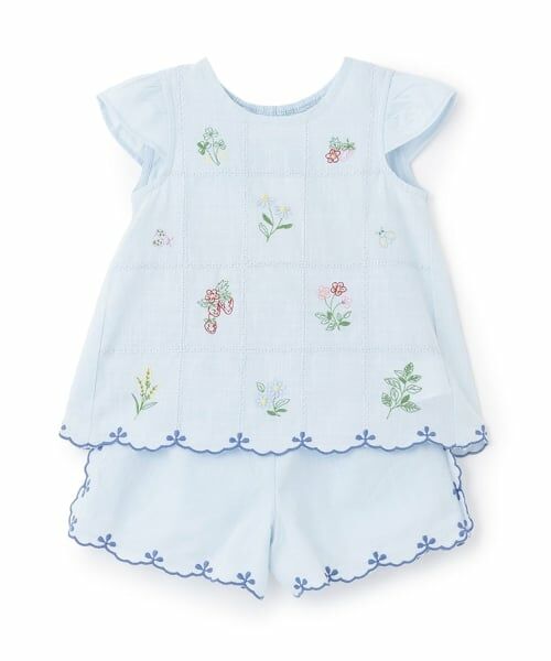 petit main / プティマイン Tシャツ | 【リンク】インド綿刺しゅうセットアップ(ライト ブルー)