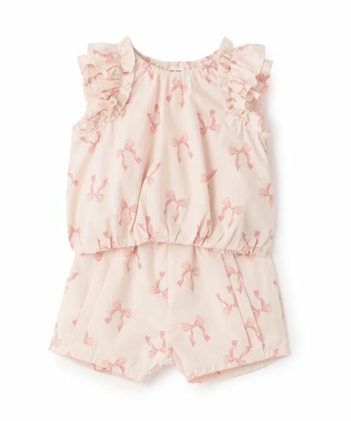 petit main / プティマイン Tシャツ | リボン総柄セットアップ（ピンク）