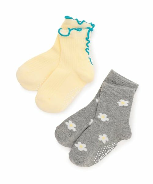 petit main / プティマイン ソックス | お花メロウショートソックス2P（レモン イエロー）