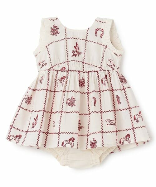 petit main / プティマイン ベビー・キッズウエア | 【リンク】インド綿モチーフ刺しゅうOPセットアップ(赤)