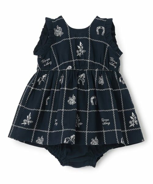 petit main / プティマイン ベビー・キッズウエア | 【リンク】インド綿モチーフ刺しゅうOPセットアップ(紺)