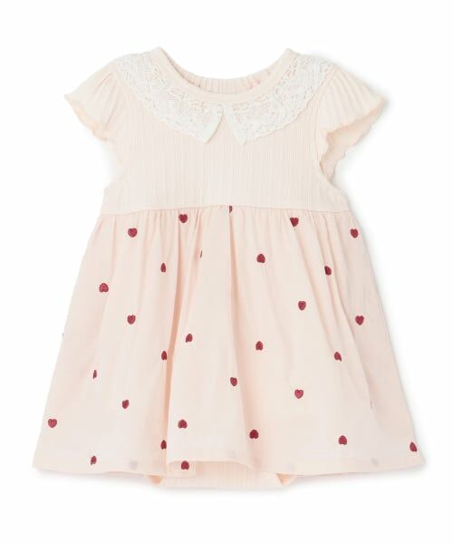 petit main / プティマイン ロンパース | 【リンク】ハート刺しゅうOPロンパース（ライト ピンク）