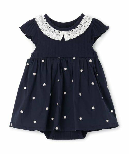 petit main / プティマイン ロンパース | 【リンク】ハート刺しゅうOPロンパース（紺）