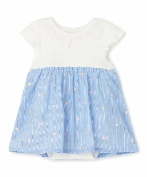 petit main / プティマイン ロンパース | 【リンク】ハート刺しゅうOPロンパース（サックス）