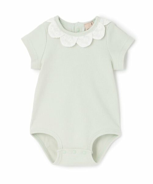 petit main / プティマイン ロンパース | 半袖スカラップロンパース（ライト グリーン）