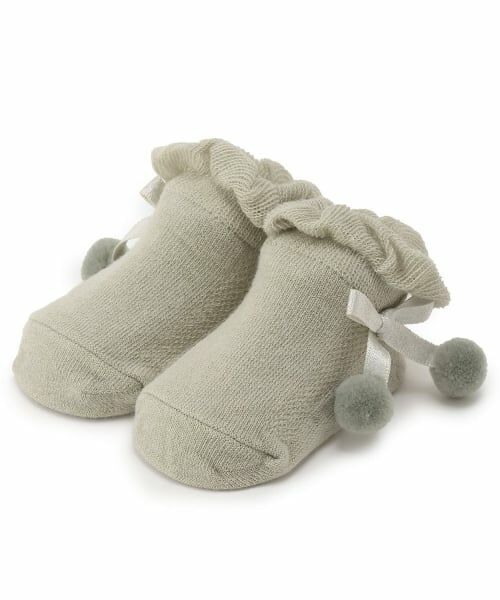 petit main / プティマイン ベビー・キッズウエア | Wぽんぽんカップソックス（ライト グリーン）