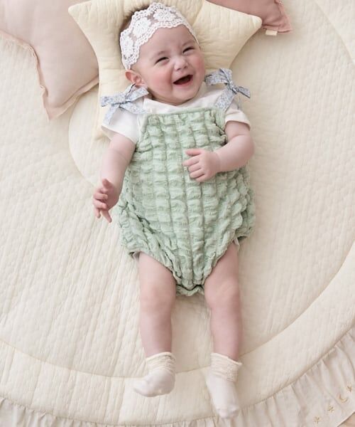 petit main / プティマイン ベビー・キッズウエア | ぽこぽこサロペット（ライト グリーン）