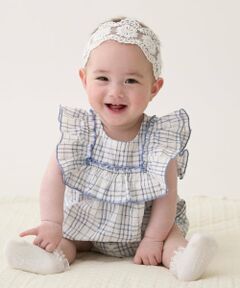 petit main / プティマイン ロンパース | チェックフリルカバーオール