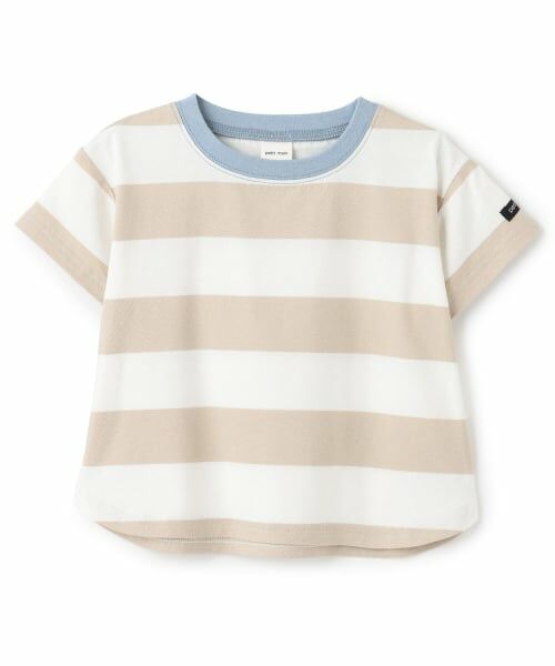 petit main / プティマイン Tシャツ | 【WEB限定カラーあり/食品防汚】ボーダー半袖Tシャツ（ベージュ）