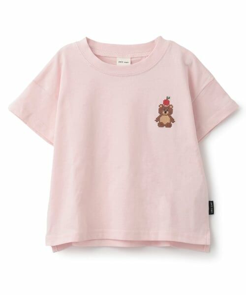 petit main / プティマイン Tシャツ | 【食品防汚】刺しゅう半袖Tシャツ（ライト ピンク）
