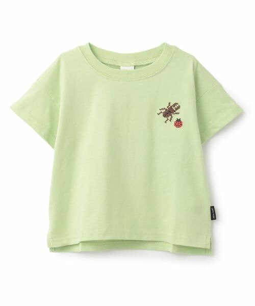 petit main / プティマイン Tシャツ | 【食品防汚】刺しゅう半袖Tシャツ（ライト グリーン）