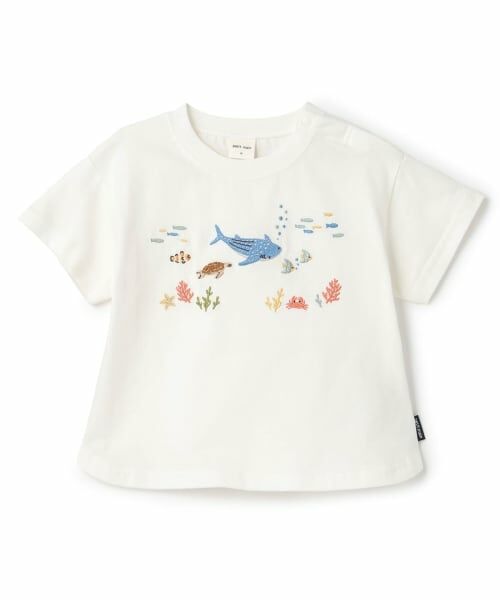 petit main / プティマイン Tシャツ | 【接触冷感】海の生き物刺しゅうTシャツ(オフ ホワイト)