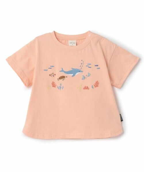 petit main / プティマイン Tシャツ | 【接触冷感】海の生き物刺しゅうTシャツ(ライト オレンジ)