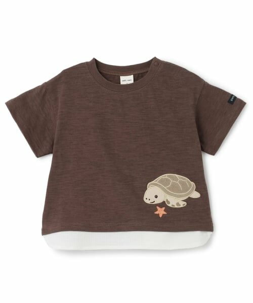 petit main / プティマイン ルームウェア | 【接触冷感】海の仲間アップリケ半袖Tシャツ(コゲ茶)