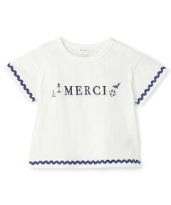 petit main / プティマイン Tシャツ | 【接触冷感】マリン刺しゅう袖ラインTシャツ