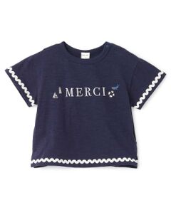 petit main / プティマイン Tシャツ | 【接触冷感】マリン刺しゅう袖ラインTシャツ