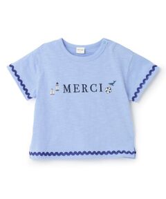 petit main / プティマイン Tシャツ | 【接触冷感】マリン刺しゅう袖ラインTシャツ