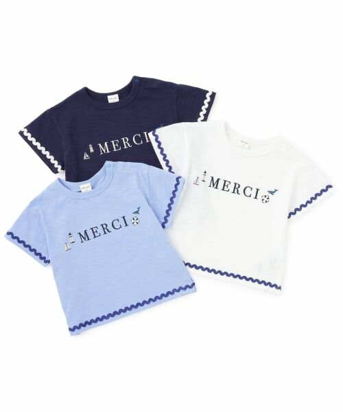 petit main / プティマイン Tシャツ | 【接触冷感】マリン刺しゅう袖ラインTシャツ | 詳細14