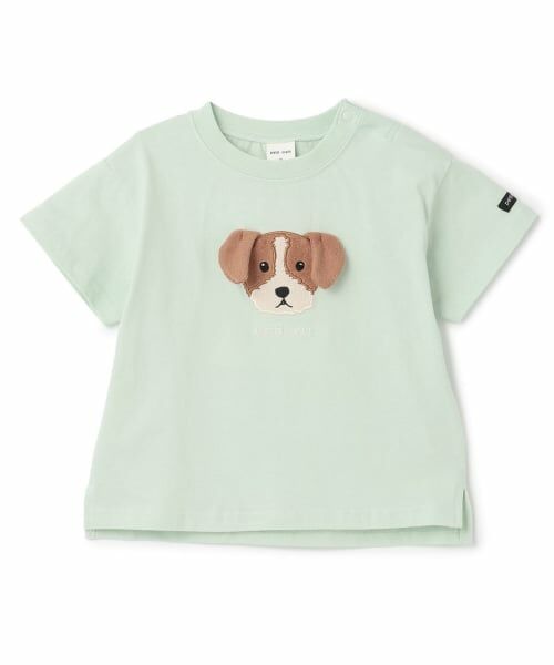 petit main / プティマイン Tシャツ | 【接触冷感】DOGアップリケ半袖Tシャツ(ライト グリーン)