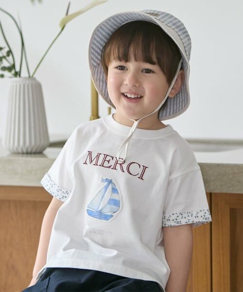 petit main / プティマイン Tシャツ | 【リンク】15th MERCI袖折り返し半袖Tシャツ(オフ ホワイト)