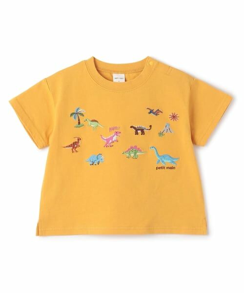 petit main / プティマイン Tシャツ | 【接触冷感】恐竜刺しゅう半袖Tシャツ（オレンジ）