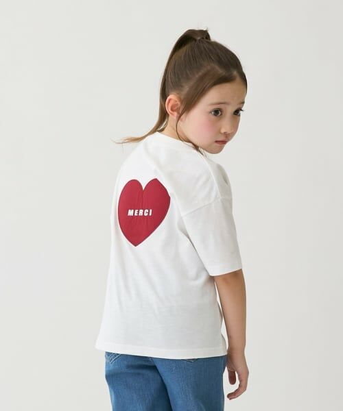 petit main / プティマイン Tシャツ | 【接触冷感】バックアップリケ半袖Tシャツ（オフ ホワイト）