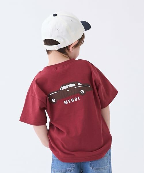 petit main / プティマイン Tシャツ | 【接触冷感】バックアップリケ半袖Tシャツ（ディープ レッド）