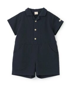 petit main / プティマイン ロンパース | 布帛開衿シャツカバーオール