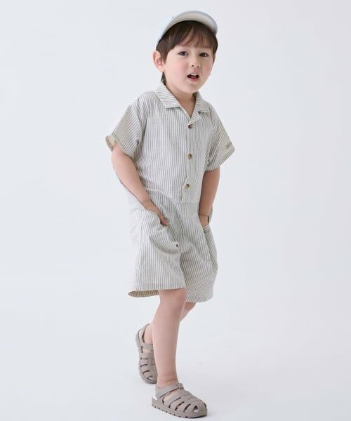 petit main / プティマイン ロンパース | 布帛開衿シャツカバーオール | 詳細1