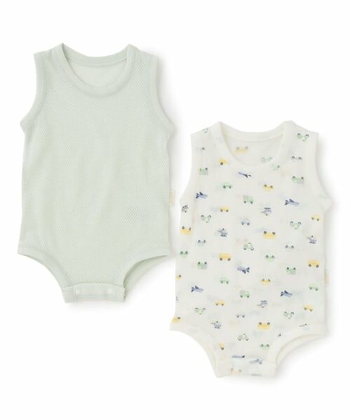 petit main / プティマイン ロンパース | 【弱酸性】メッシュタンクロンパース（ライト グリーン）