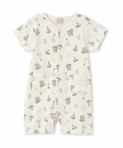 petit main / プティマイン ロンパース | 【涼感加工】アソート総柄カバーオール（オフ ホワイト）