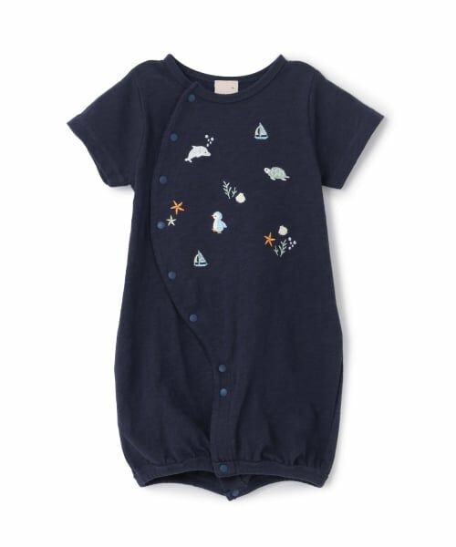 petit main / プティマイン ロンパース | 海の生き物刺しゅう2wayオール（紺）