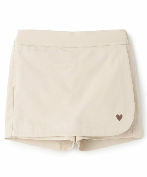 petit main / プティマイン ショート・ハーフ・半端丈パンツ | ハート刺しゅうラップスカパン（薄ベージュ）