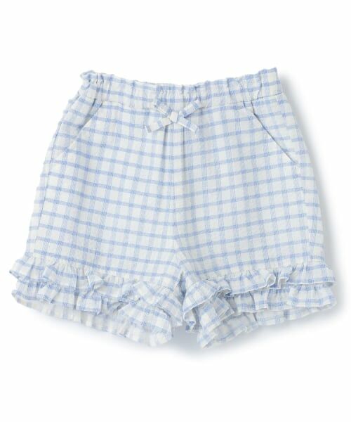petit main / プティマイン ショート・ハーフ・半端丈パンツ | 【接触冷感/リンク】ちびフリルショートパンツ（ブルー）