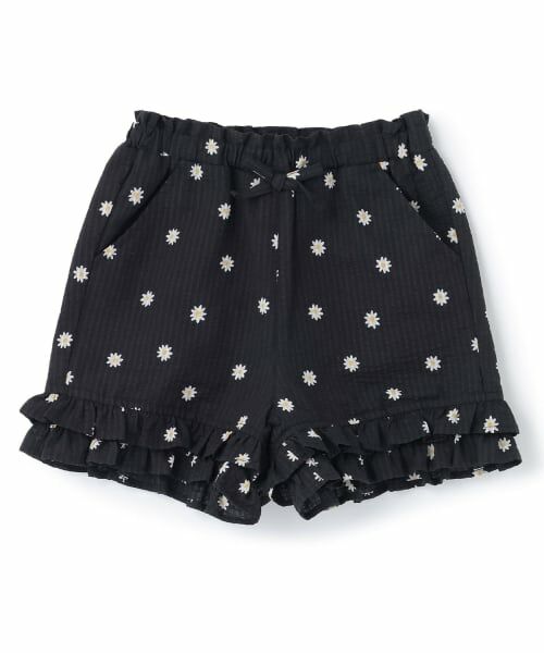 petit main / プティマイン ショート・ハーフ・半端丈パンツ | 【接触冷感/リンク】ちびフリルショートパンツ（黒）