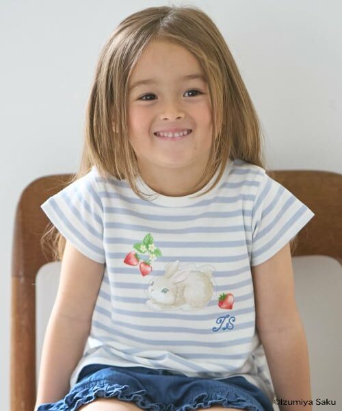 petit main / プティマイン Tシャツ | 【泉屋 サク】アニマルプリントTシャツ（ボーダー）