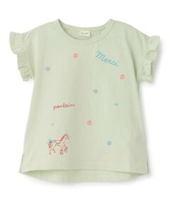 petit main / プティマイン Tシャツ | 袖フリル刺しゅうTシャツ