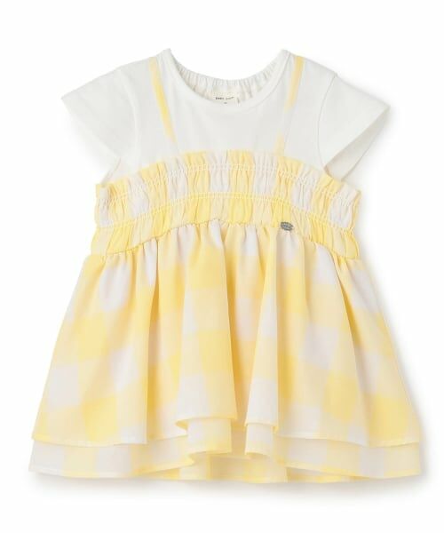 petit main / プティマイン Tシャツ | 【接触冷感/リンク】ブロックチェックドッキングTシャツ（黄）