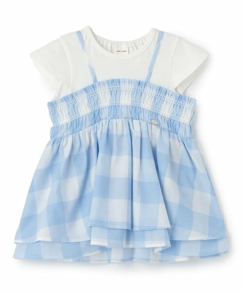 petit main / プティマイン Tシャツ | 【接触冷感/リンク】ブロックチェックドッキングTシャツ（ライト ブルー）