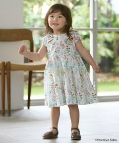 petit main / プティマイン ミニ丈・ひざ丈ワンピース | 【泉屋 サク】【リンク】肩リボンフラワーキャットワンピース