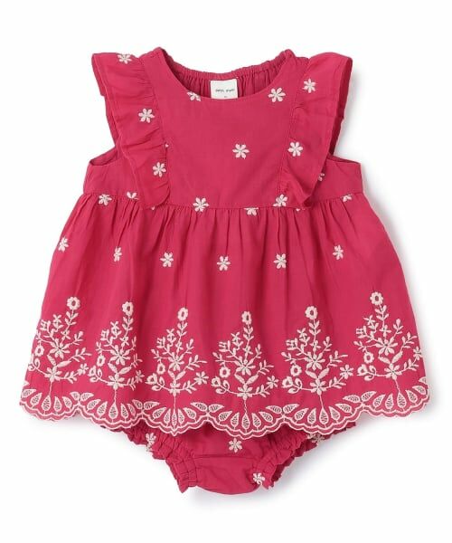 petit main / プティマイン ベビー・キッズウエア | 【リンク】インド綿エンブロイダリーセットアップ（赤）