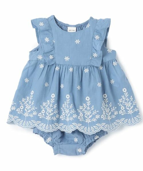 petit main / プティマイン ベビー・キッズウエア | 【リンク】インド綿エンブロイダリーセットアップ（ブルー）