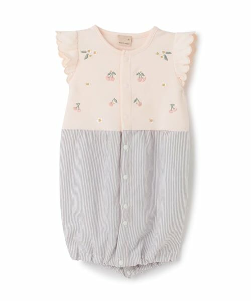 petit main / プティマイン ロンパース | フルーツ刺しゅう2wayオール（ライト ピンク）