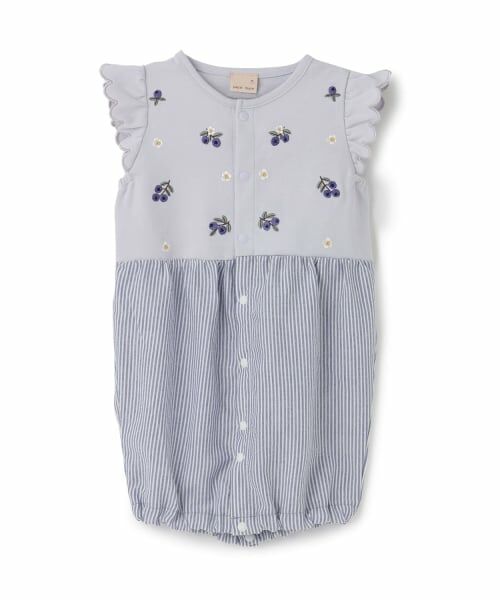 petit main / プティマイン ロンパース | フルーツ刺しゅう2wayオール（ライト ブルー）