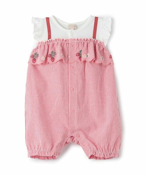 petit main / プティマイン ロンパース | 胸フリルフルーツカバーオール（赤）