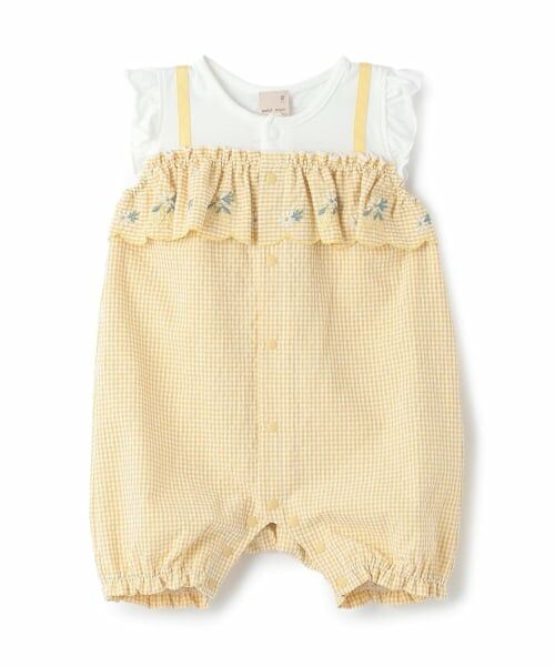 petit main / プティマイン ロンパース | 胸フリルフルーツカバーオール（黄）