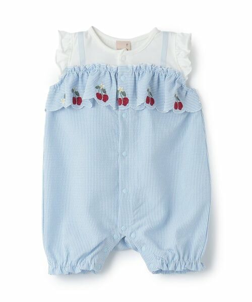 petit main / プティマイン ロンパース | 胸フリルフルーツカバーオール（ライト ブルー）