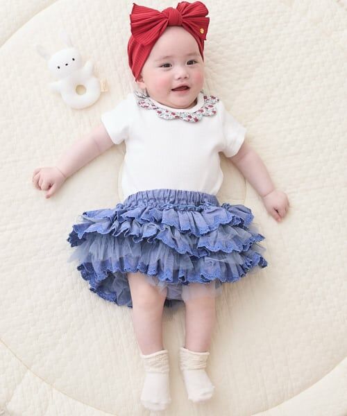 petit main / プティマイン ベビー・キッズウエア | レースフリルパンツ（ブルー）